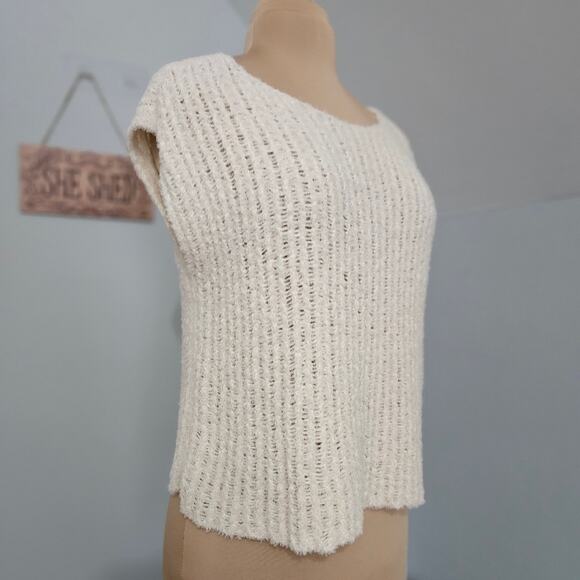 Eileen Fisher Womens Eyelash Summer Sweater Short Cap Sleeve Cream Ivory XXS - Picture 5 of 14